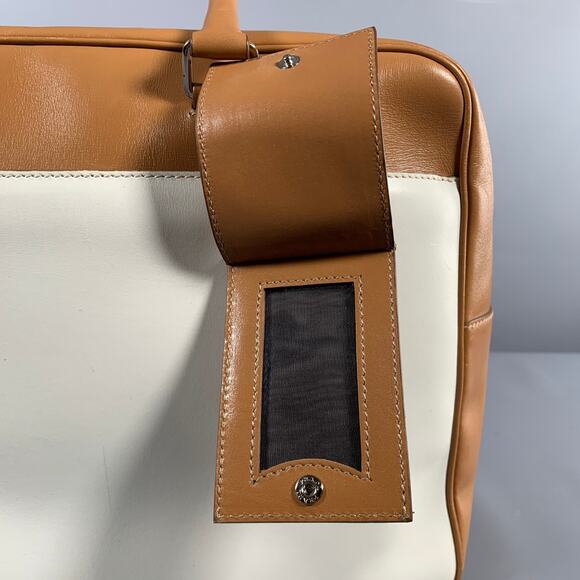 PRADA Tan Cream Color Block Leather Overnight Bags - Picture 8 of 15